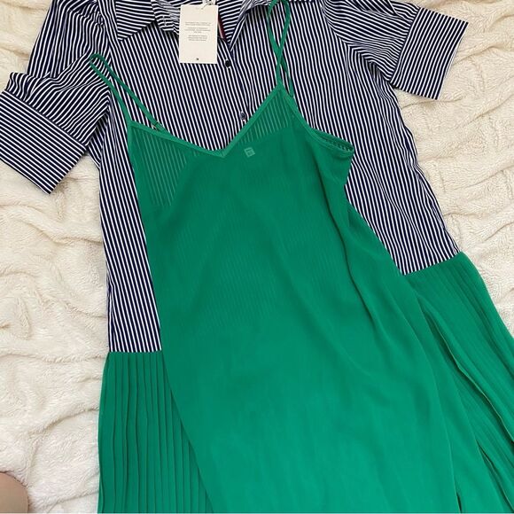 NWT Tommy Hilfiger Two-Tone Pleated Shirt Dress pale blue/forest green - Picture 6 of 10